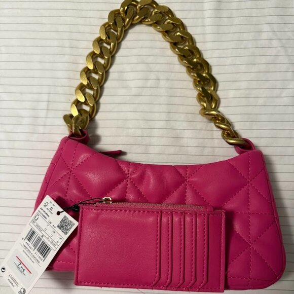 NWT MNG Pink Clutch and Wallet Heavy Metal Chain Strap Card Holder Pink Posh - Picture 1 of 4